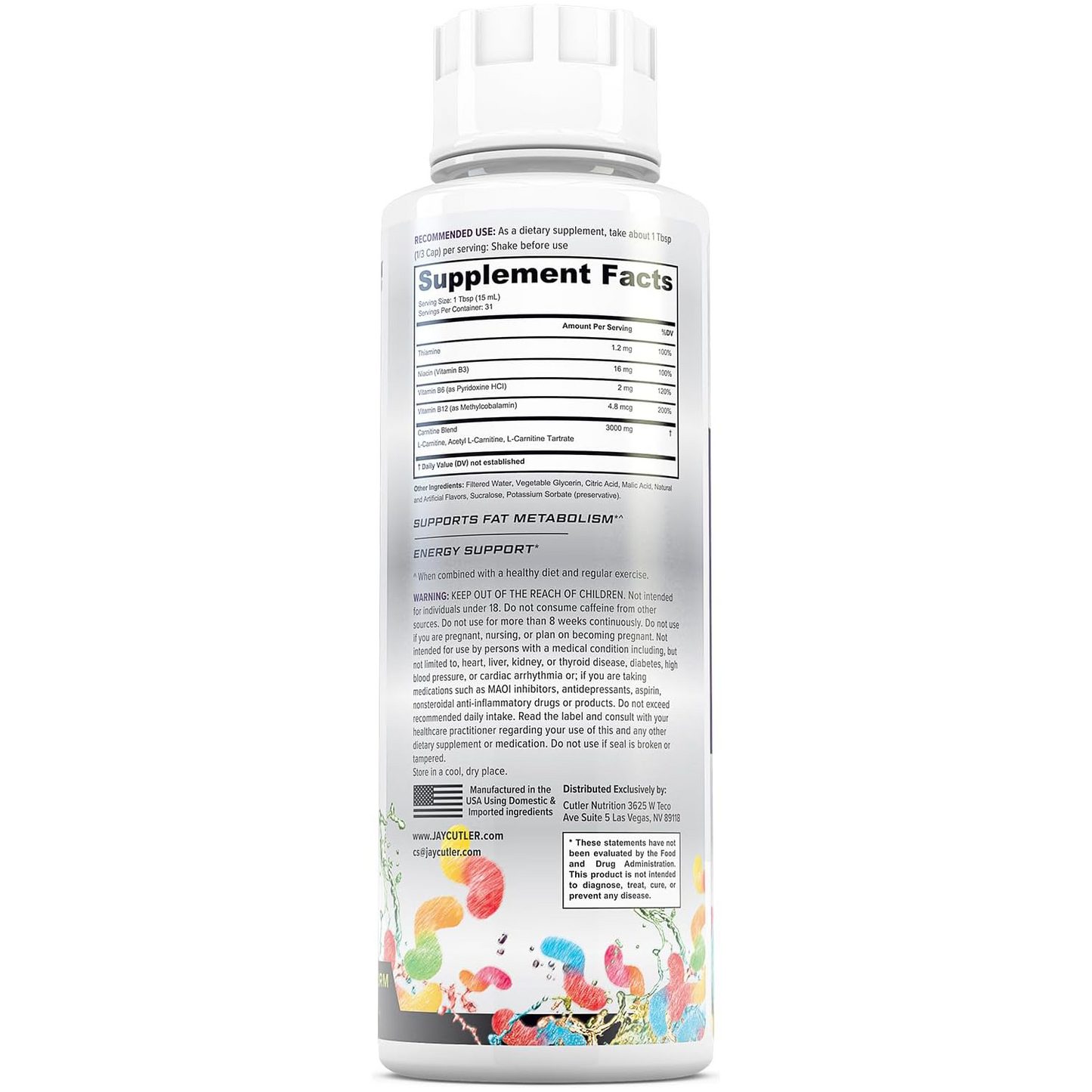 Cutler Nutrition Liquid L-Carnitine - Pre-Workout Formula for Energy and Muscle Support