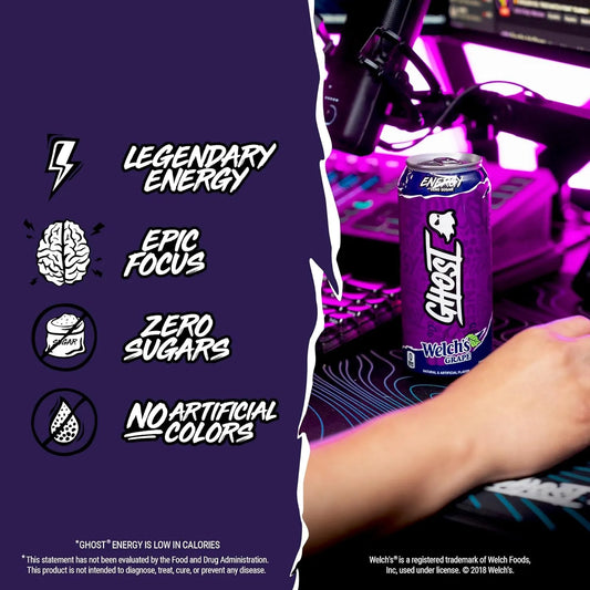 GHOST Energy Drink - 12 Pack, - Energy & Focus, No Artificial Colors - Gluten Free